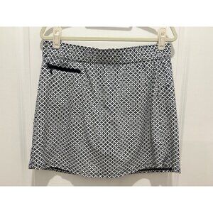 T By Talbots Skort Large Blue White Print Elastic Waist Pull On Zipper Pocket